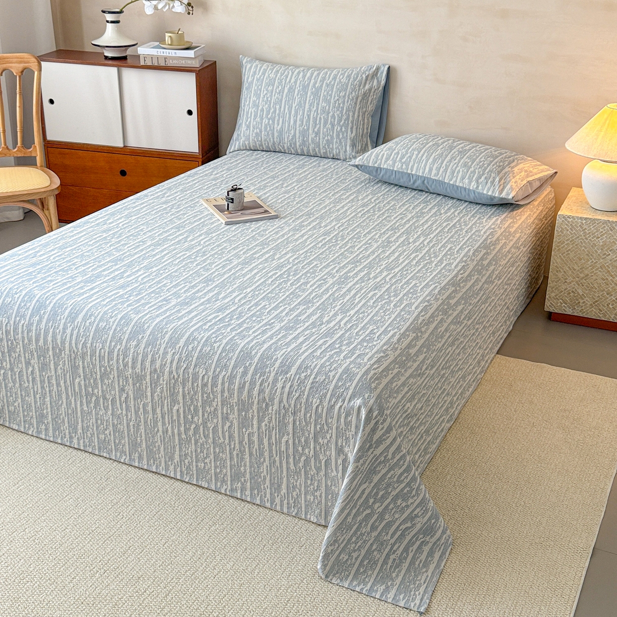 91家纺网 家纺一手货源 找家纺 眠博士 2025新款全棉纯棉三层纱单床单 床单单件 三层纱床单-流光蓝