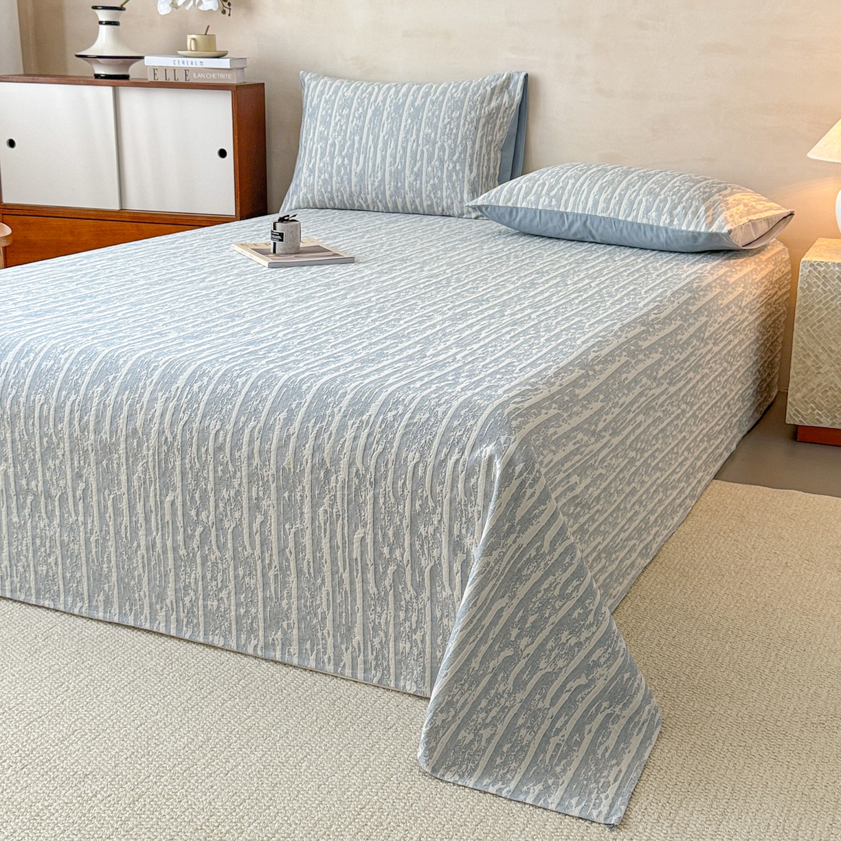 91家纺网 家纺一手货源 找家纺 眠博士 2025新款全棉纯棉三层纱单床单 床单单件 三层纱床单-流光蓝