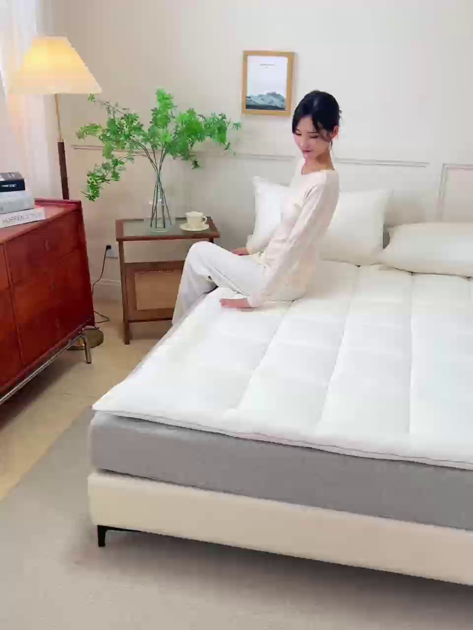 91家纺网 家纺一手货源 找家纺 样样红被业 2025新款A类全棉新疆棉花床垫50%1.5米尺寸 白色