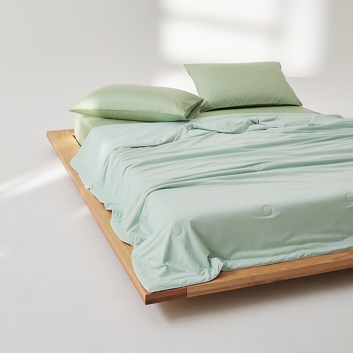 91家纺网 家纺一手货源 找家纺 红淳家纺 2025新款冰激凌系列-90锦纶-A类凉感冰敷夏被 豆沙绿