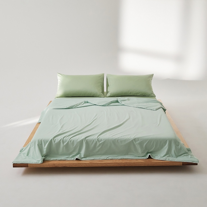 91家纺网 家纺一手货源 找家纺 红淳家纺 2025新款冰激凌系列-90锦纶-A类凉感冰敷夏被 豆沙绿