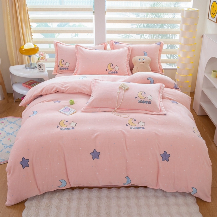 优姿家纺 2025新款加厚全消光牛奶绒印花四件套午夜星空