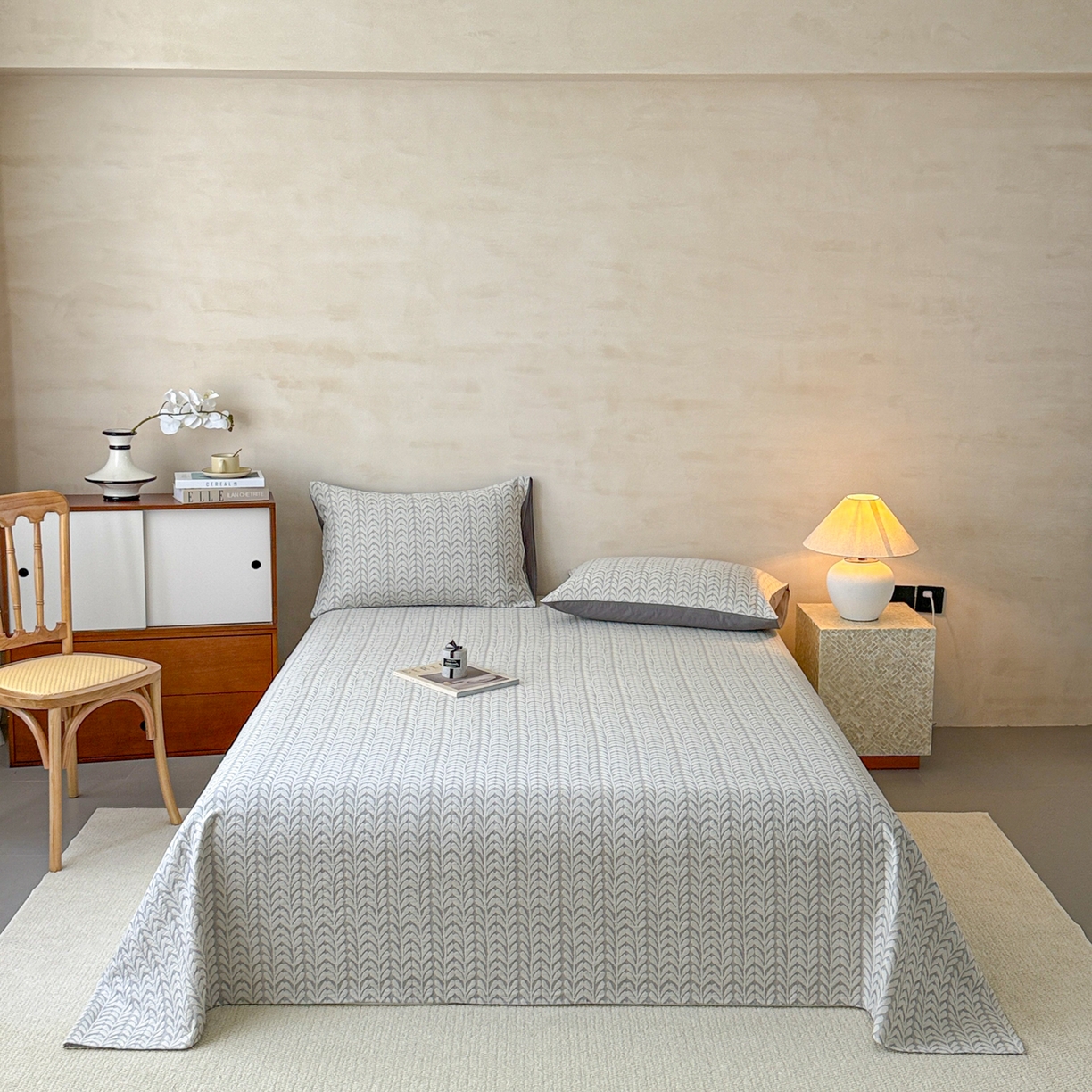 91家纺网 家纺一手货源 找家纺 眠博士 2025新款全棉纯棉三层纱单床单 床单单件 三层纱床单-荞麦灰