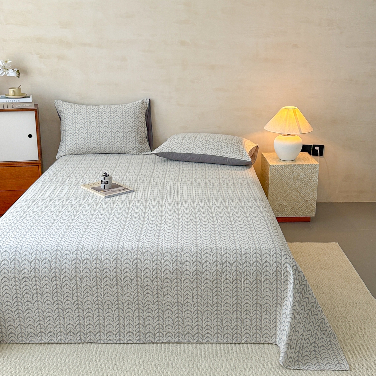 91家纺网 家纺一手货源 找家纺 眠博士 2025新款全棉纯棉三层纱单床单 床单单件 三层纱床单-荞麦灰