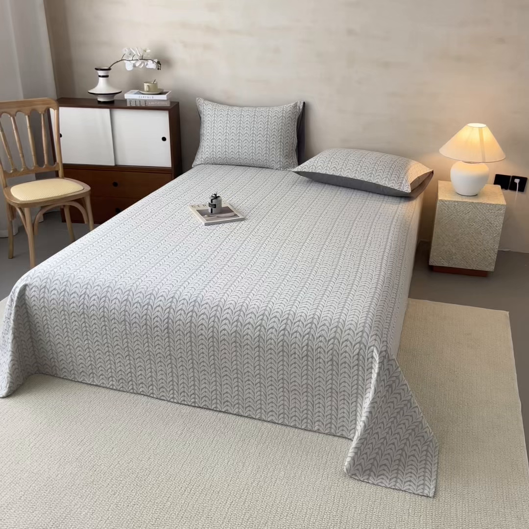 91家纺网 家纺一手货源 找家纺 眠博士 2025新款全棉纯棉三层纱单床单 床单单件 三层纱床单-荞麦灰