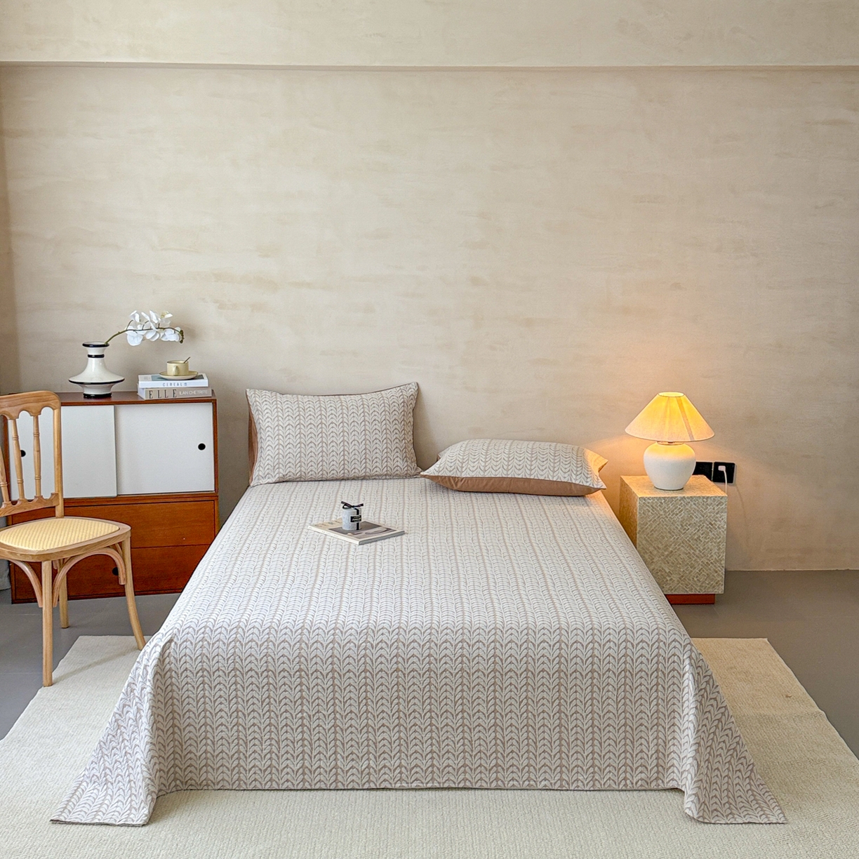 91家纺网 家纺一手货源 找家纺 眠博士 2025新款全棉纯棉三层纱单床单 床单单件 三层纱床单-荞麦卡其