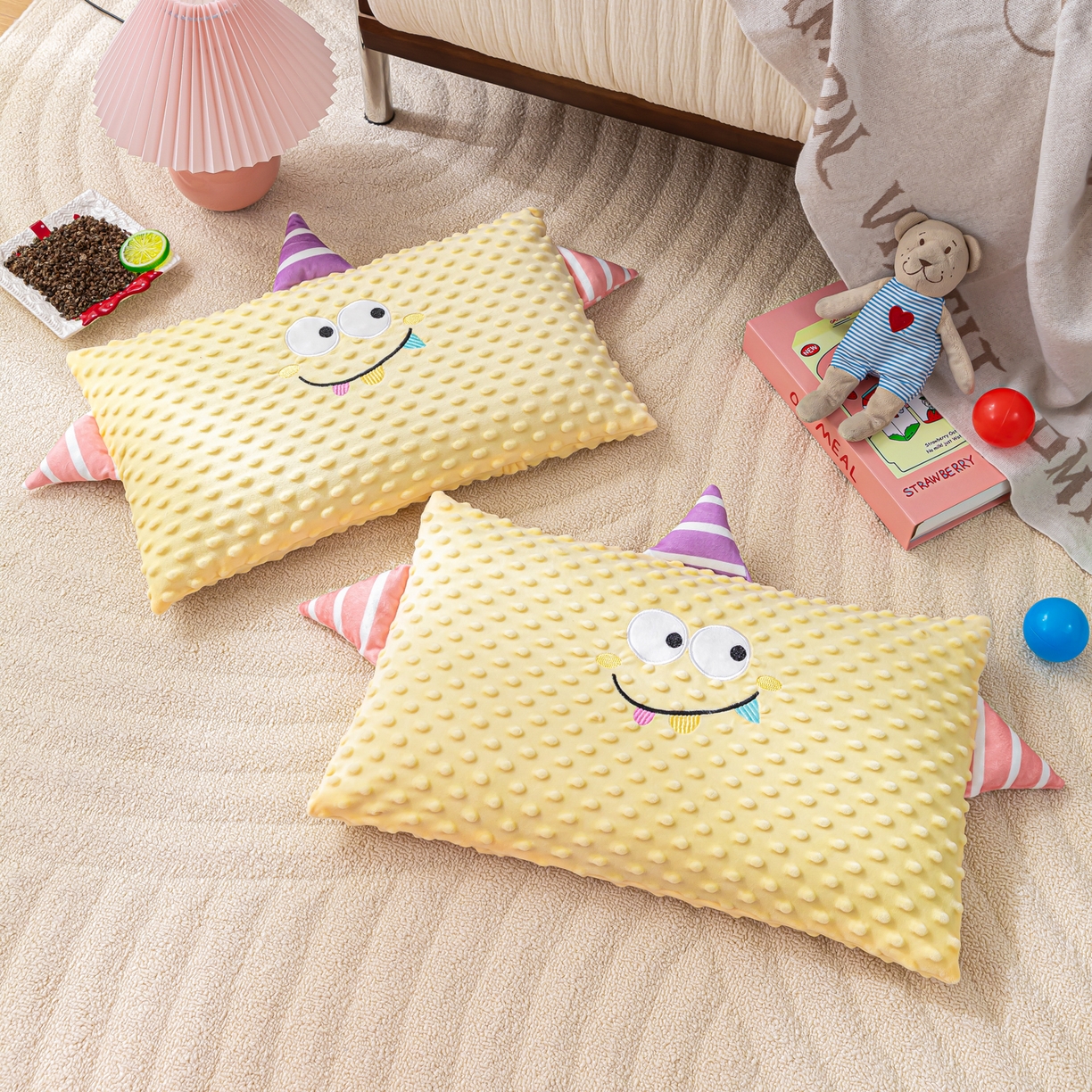 织布人 2025新款荞麦枕豆豆绒小怪兽卡通儿童荞麦枕学生枕开学季宿舍枕头枕芯 太空豆豆荞麦枕-小怪兽米黄 30x50cm/只