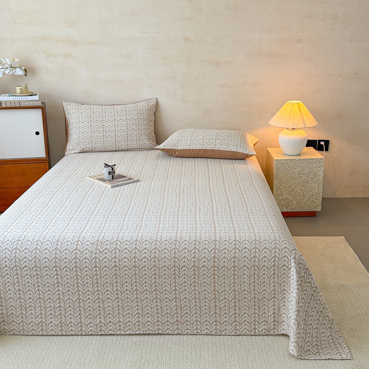 91家纺网 家纺一手货源 找家纺 眠博士 2025新款全棉纯棉三层纱单床单 床单单件 三层纱床单-荞麦卡其