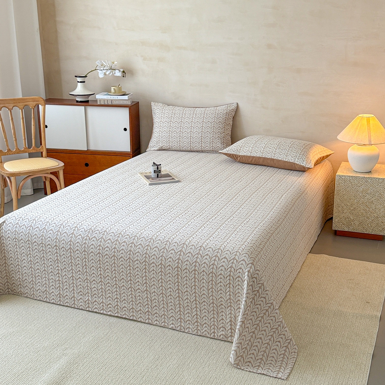 91家纺网 家纺一手货源 找家纺 眠博士 2025新款全棉纯棉三层纱单床单 床单单件 三层纱床单-荞麦卡其