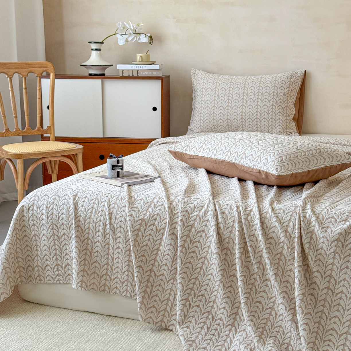 91家纺网 家纺一手货源 找家纺 眠博士 2025新款全棉纯棉三层纱单床单 床单单件 三层纱床单-荞麦卡其