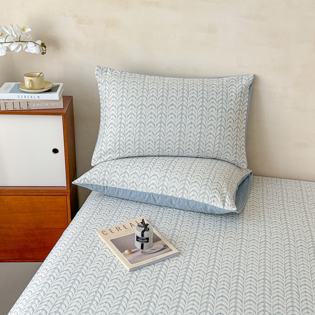 91家纺网 家纺一手货源 找家纺 眠博士 2025新款全棉纯棉三层纱单床单 床单单件 三层纱床单-荞麦蓝