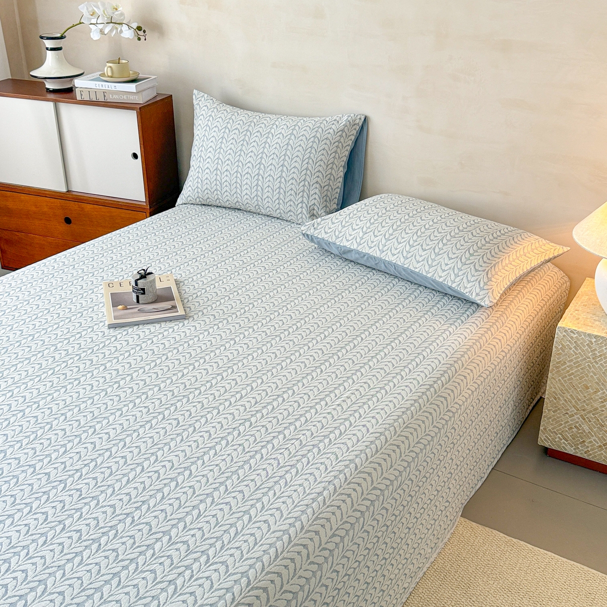 91家纺网 家纺一手货源 找家纺 眠博士 2025新款全棉纯棉三层纱单床单 床单单件 三层纱床单-荞麦蓝