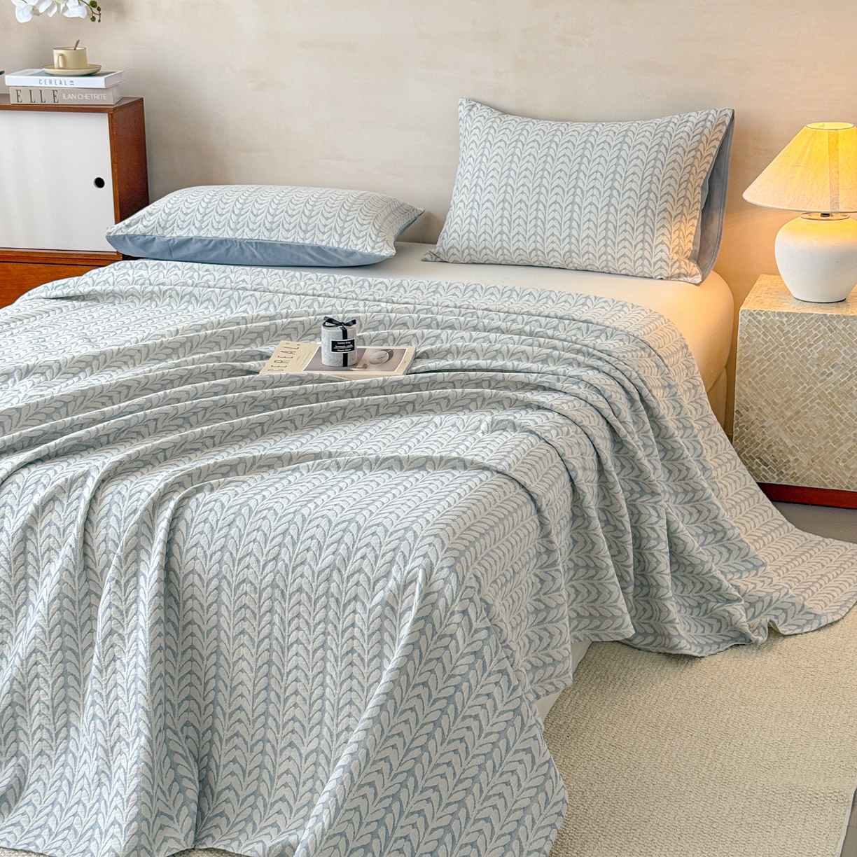 91家纺网 家纺一手货源 找家纺 眠博士 2025新款全棉纯棉三层纱单床单 床单单件 三层纱床单-荞麦蓝