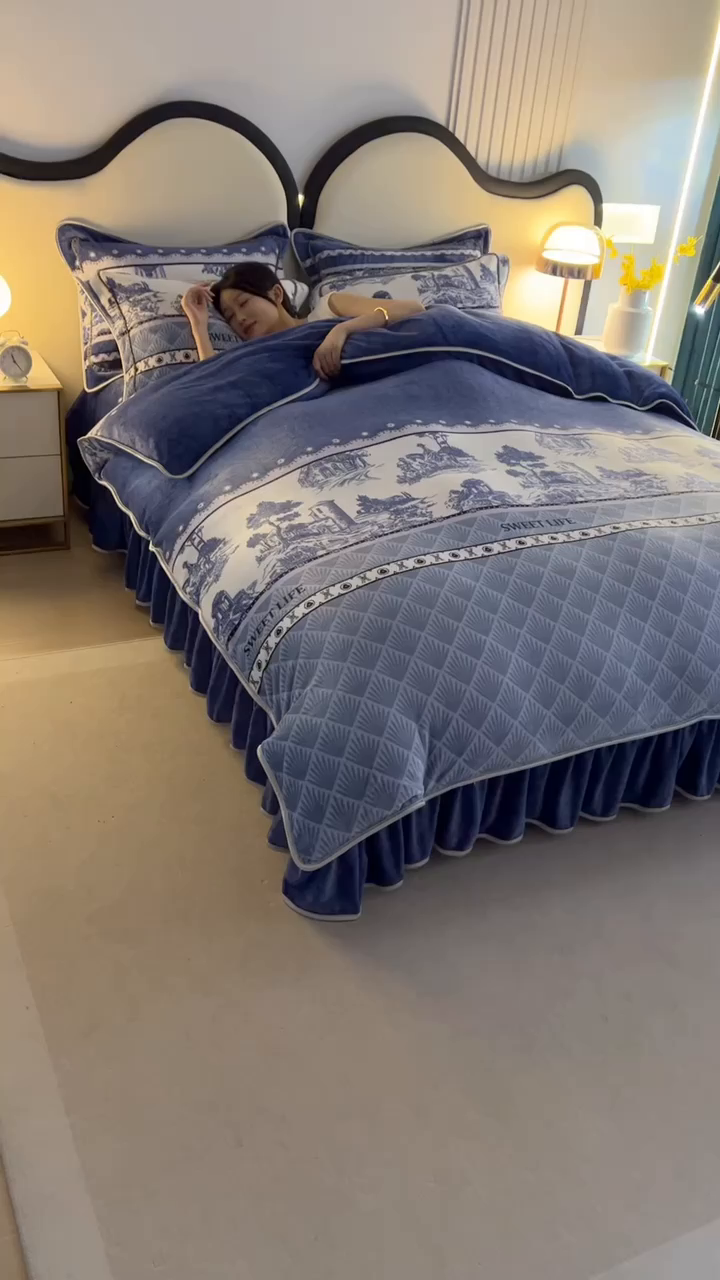 91家纺网 家纺一手货源 找家纺 代芙家纺2025款高克重10斤牛奶绒四件套【下载图片前看下详情公告】水墨江南