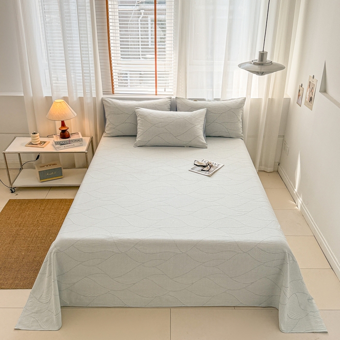 91家纺网 家纺一手货源 找家纺 眠博士 2025新款全棉纯棉三层纱单床单 床单单件 三层纱床单-曲线蓝