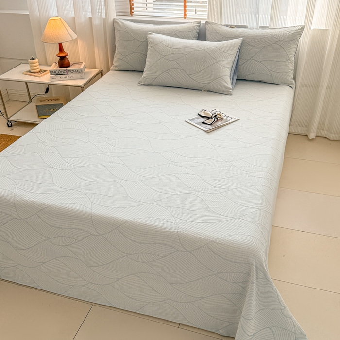 91家纺网 家纺一手货源 找家纺 眠博士 2025新款全棉纯棉三层纱单床单 床单单件 三层纱床单-曲线蓝