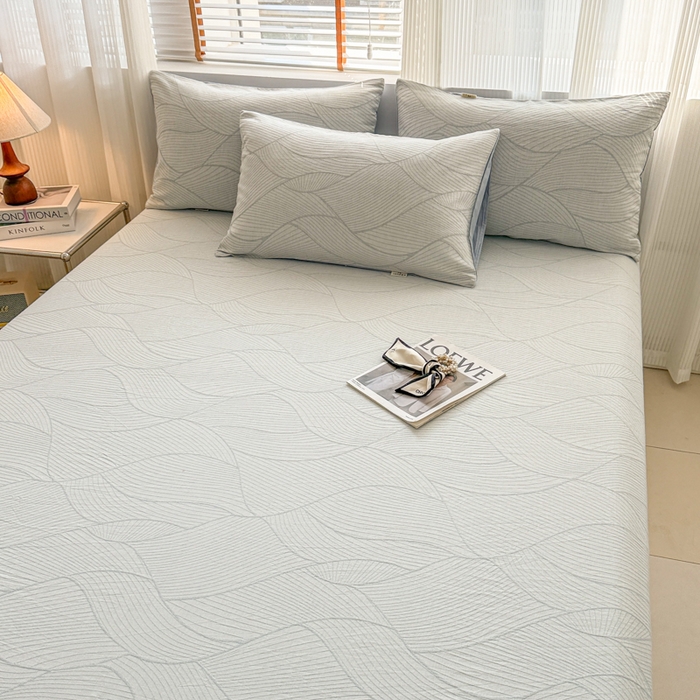 91家纺网 家纺一手货源 找家纺 眠博士 2025新款全棉纯棉三层纱单床单 床单单件 三层纱床单-曲线蓝