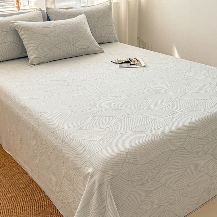 91家纺网 家纺一手货源 找家纺 眠博士 2025新款全棉纯棉三层纱单床单 床单单件 三层纱床单-曲线蓝