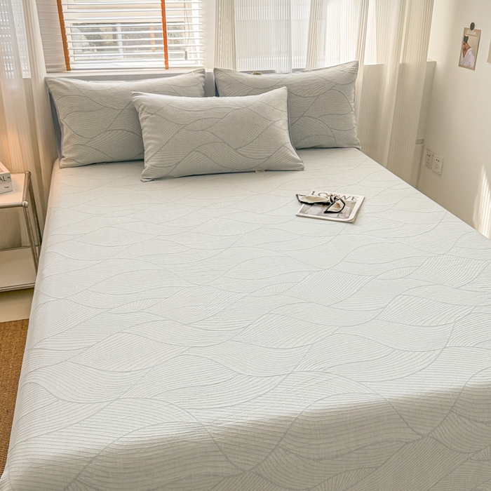 91家纺网 家纺一手货源 找家纺 眠博士 2025新款全棉纯棉三层纱单床单 床单单件 三层纱床单-曲线蓝