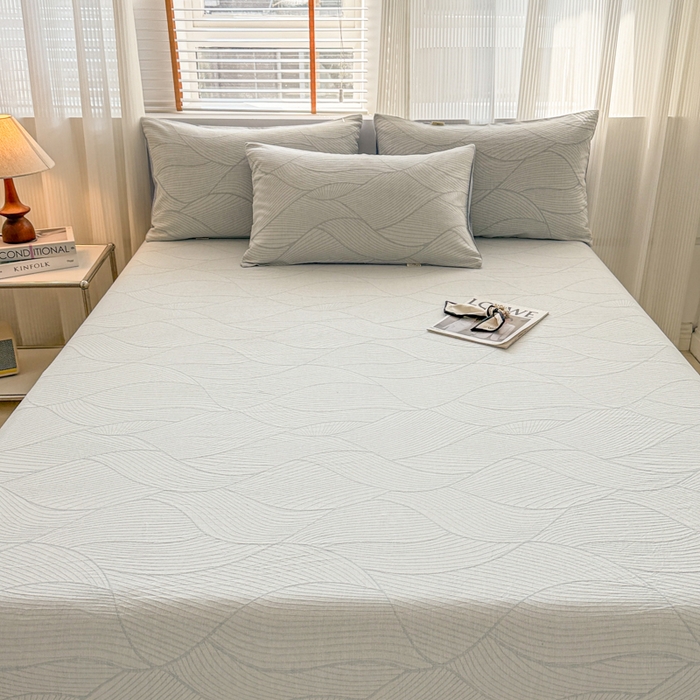 91家纺网 家纺一手货源 找家纺 眠博士 2025新款全棉纯棉三层纱单床单 床单单件 三层纱床单-曲线蓝