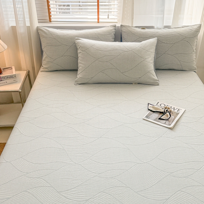 91家纺网 家纺一手货源 找家纺 眠博士 2025新款全棉纯棉三层纱单床单 床单单件 三层纱床单-曲线蓝