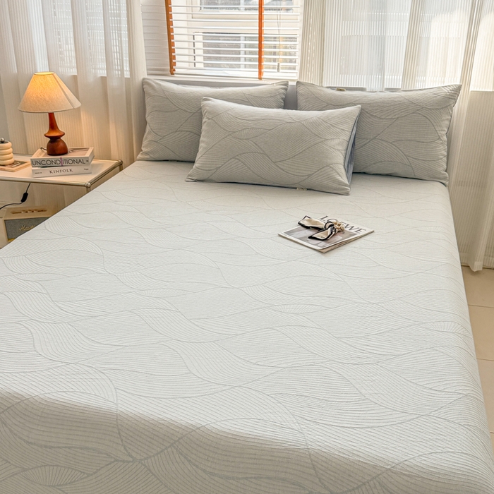 91家纺网 家纺一手货源 找家纺 眠博士 2025新款全棉纯棉三层纱单床单 床单单件 三层纱床单-曲线蓝