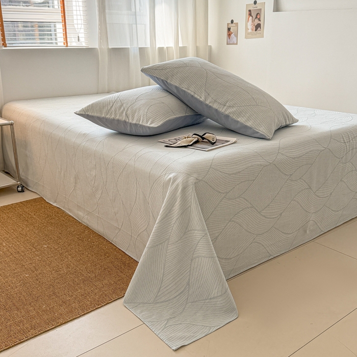 91家纺网 家纺一手货源 找家纺 眠博士 2025新款全棉纯棉三层纱单床单 床单单件 三层纱床单-曲线蓝