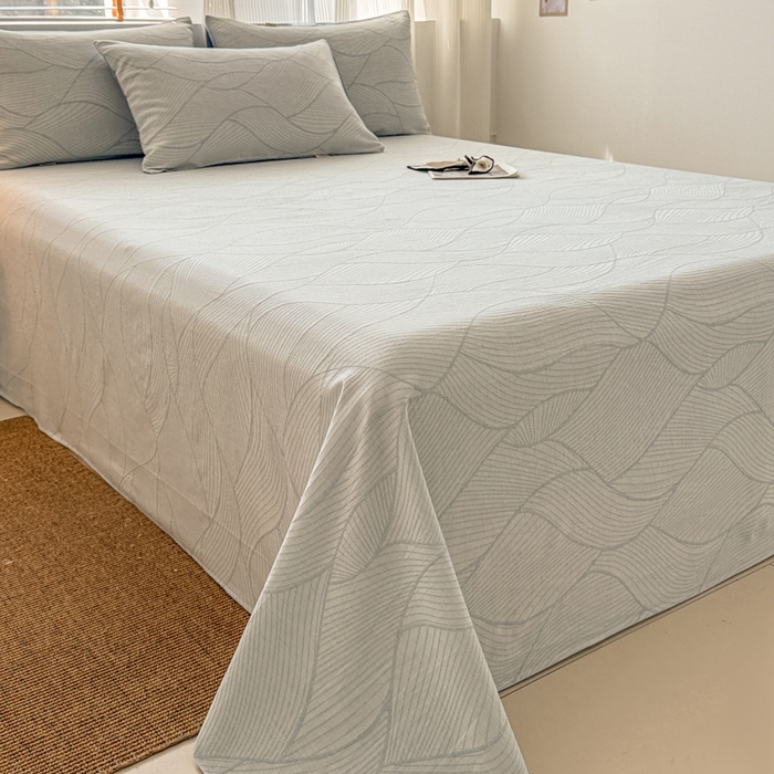 91家纺网 家纺一手货源 找家纺 眠博士 2025新款全棉纯棉三层纱单床单 床单单件 三层纱床单-曲线蓝