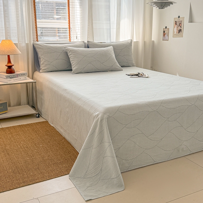 91家纺网 家纺一手货源 找家纺 眠博士 2025新款全棉纯棉三层纱单床单 床单单件 三层纱床单-曲线蓝