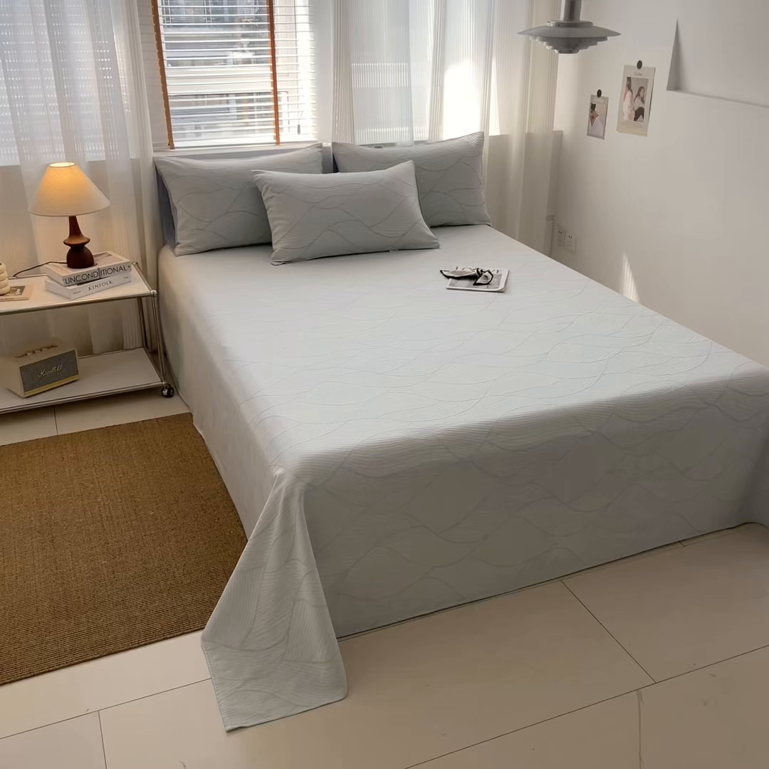 91家纺网 家纺一手货源 找家纺 眠博士 2025新款全棉纯棉三层纱单床单 床单单件 三层纱床单-曲线蓝