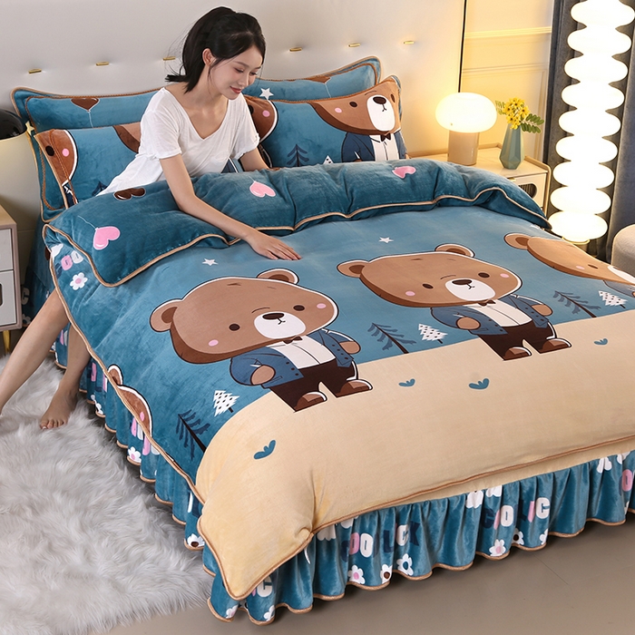 91家纺网 家纺一手货源 找家纺 代芙家纺2025款高克重10斤牛奶绒四件套【下载图片前看下详情公告】泰迪熊