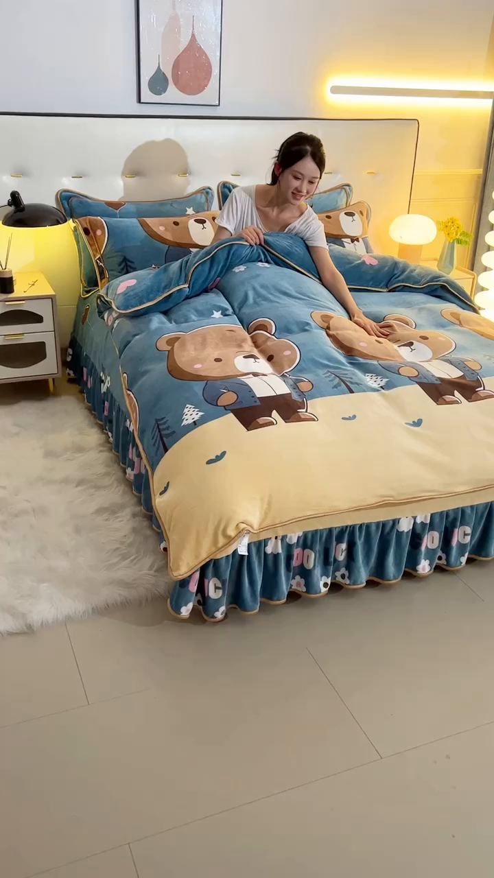 91家纺网 家纺一手货源 找家纺 代芙家纺2025款高克重10斤牛奶绒四件套【下载图片前看下详情公告】泰迪熊