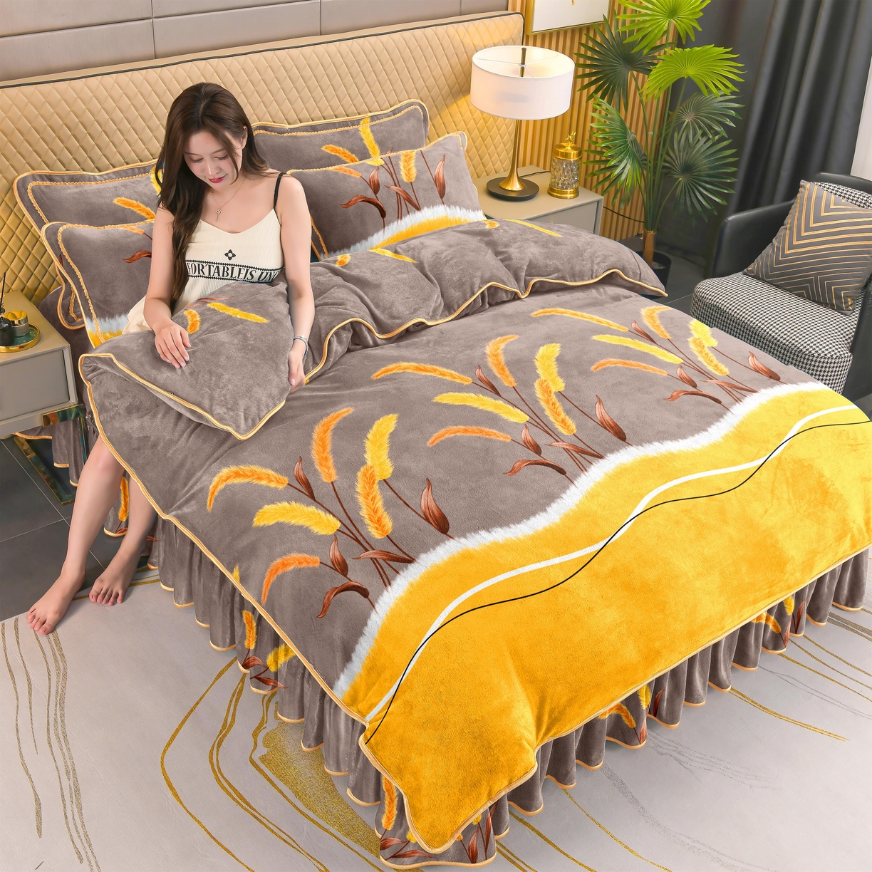 91家纺网 家纺一手货源 找家纺 代芙家纺2025款高克重10斤牛奶绒四件套【下载图片前看下详情公告】完美心情