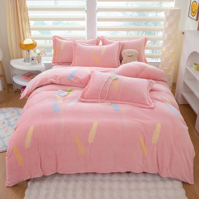 优姿家纺 2025新款加厚全消光牛奶绒印花四件套欣欣向荣