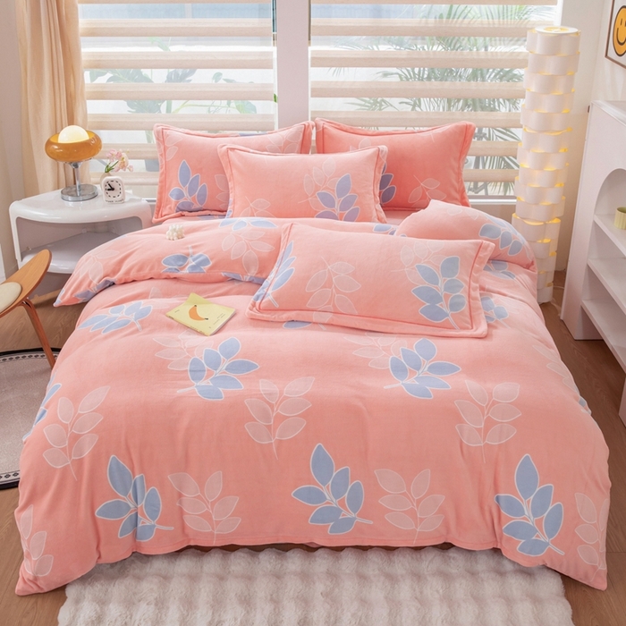 优姿家纺 2025新款加厚全消光牛奶绒印花四件套叶叶飘香