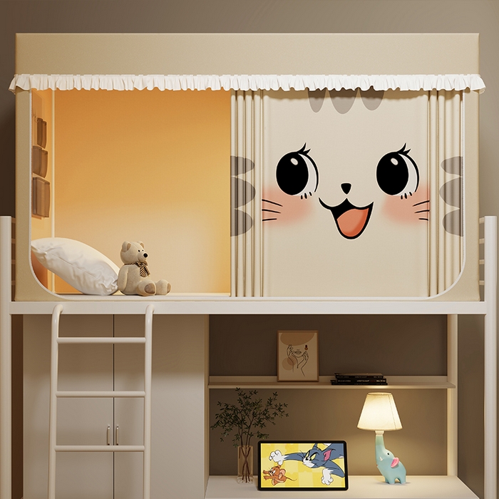 91家纺网 家纺一手货源 找家纺 无瑕家居 2025新款无涂层高克重遮光学生蚊帐宿舍蚊帐上下铺通用学生蚊帐 小猫