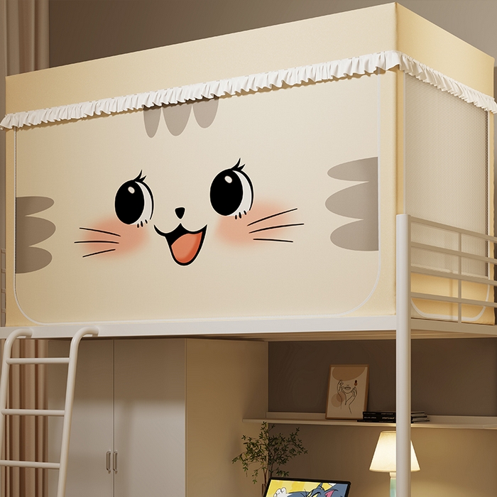 91家纺网 家纺一手货源 找家纺 无瑕家居 2025新款无涂层高克重遮光学生蚊帐宿舍蚊帐上下铺通用学生蚊帐 小猫