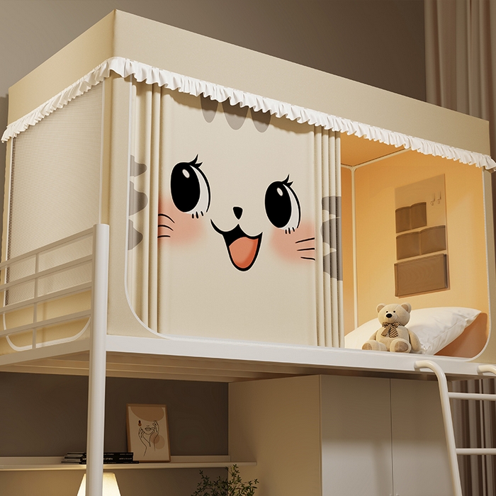 91家纺网 家纺一手货源 找家纺 无瑕家居 2025新款无涂层高克重遮光学生蚊帐宿舍蚊帐上下铺通用学生蚊帐 小猫