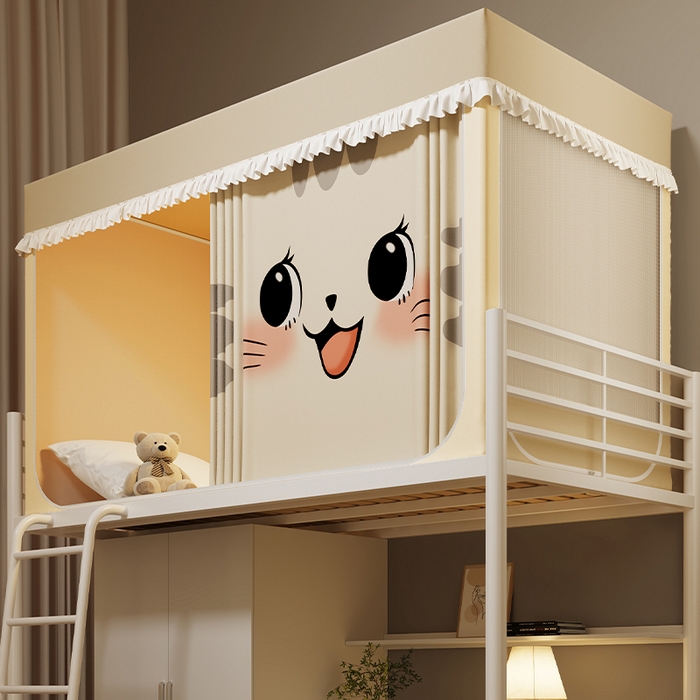 91家纺网 家纺一手货源 找家纺 无瑕家居 2025新款无涂层高克重遮光学生蚊帐宿舍蚊帐上下铺通用学生蚊帐 小猫