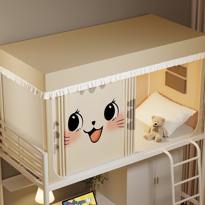 91家纺网 家纺一手货源 找家纺 无瑕家居 2025新款无涂层高克重遮光学生蚊帐宿舍蚊帐上下铺通用学生蚊帐 小猫