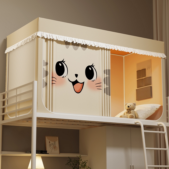 91家纺网 家纺一手货源 找家纺 无瑕家居 2025新款无涂层高克重遮光学生蚊帐宿舍蚊帐上下铺通用学生蚊帐 小猫