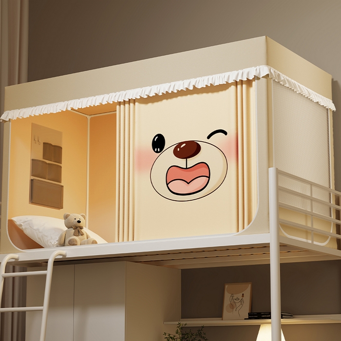 91家纺网 家纺一手货源 找家纺 无瑕家居 2025新款无涂层高克重遮光学生蚊帐宿舍蚊帐上下铺通用学生蚊帐 小熊