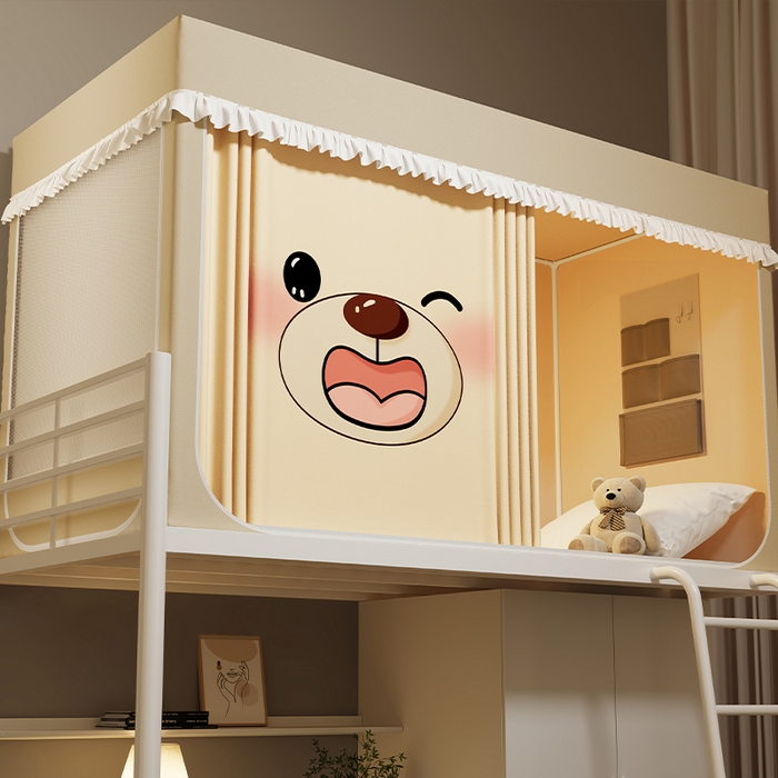 91家纺网 家纺一手货源 找家纺 无瑕家居 2025新款无涂层高克重遮光学生蚊帐宿舍蚊帐上下铺通用学生蚊帐 小熊