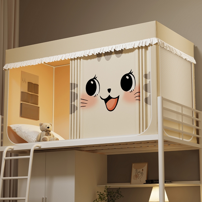 91家纺网 家纺一手货源 找家纺 无瑕家居 2025新款无涂层高克重遮光学生蚊帐宿舍蚊帐上下铺通用学生蚊帐 小猫