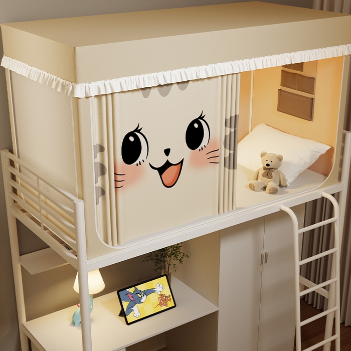 91家纺网 家纺一手货源 找家纺 无瑕家居 2025新款无涂层高克重遮光学生蚊帐宿舍蚊帐上下铺通用学生蚊帐 小猫