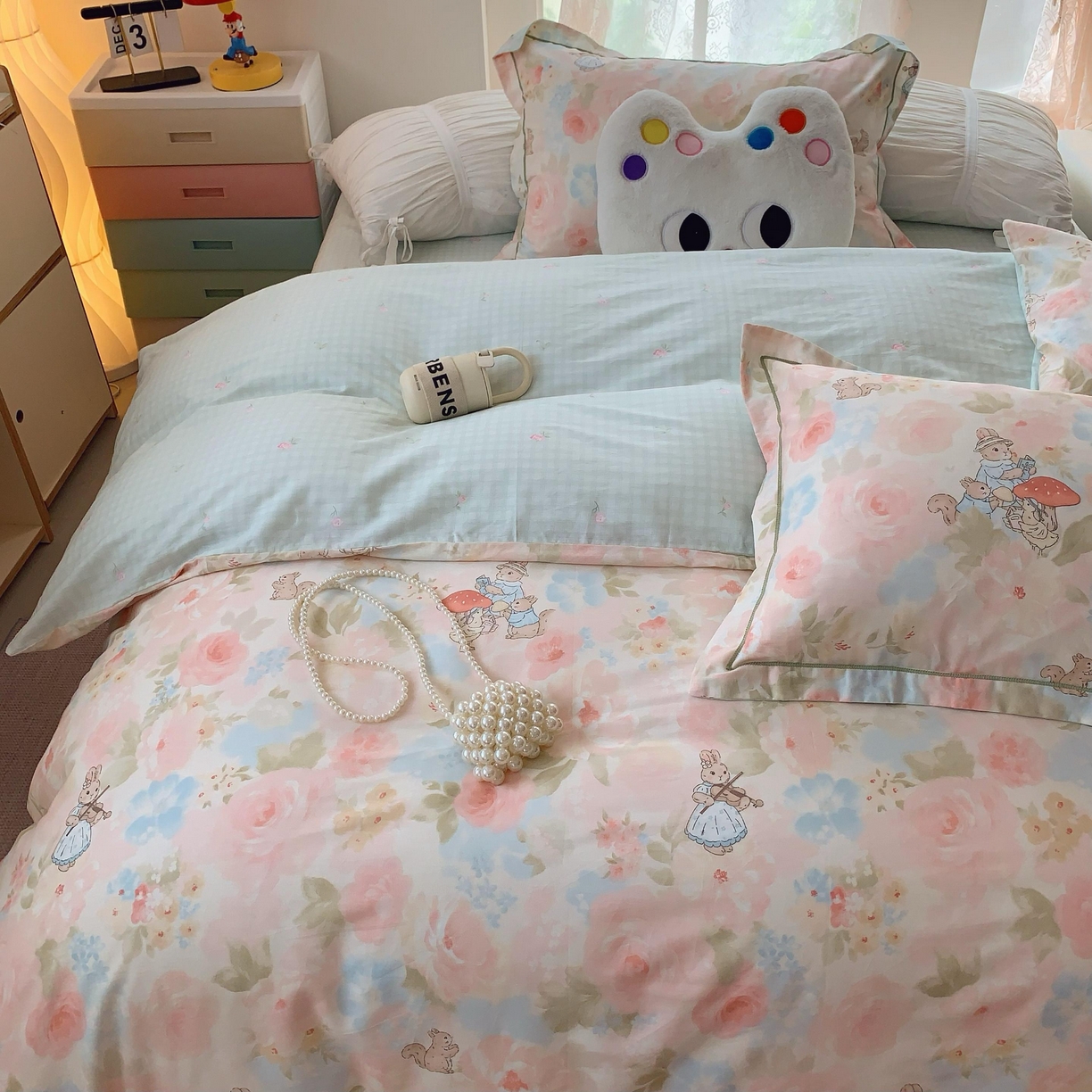 91家纺网 家纺一手货源 找家纺 莱豫家纺 2025新款全棉纯棉四件套 花仙兔