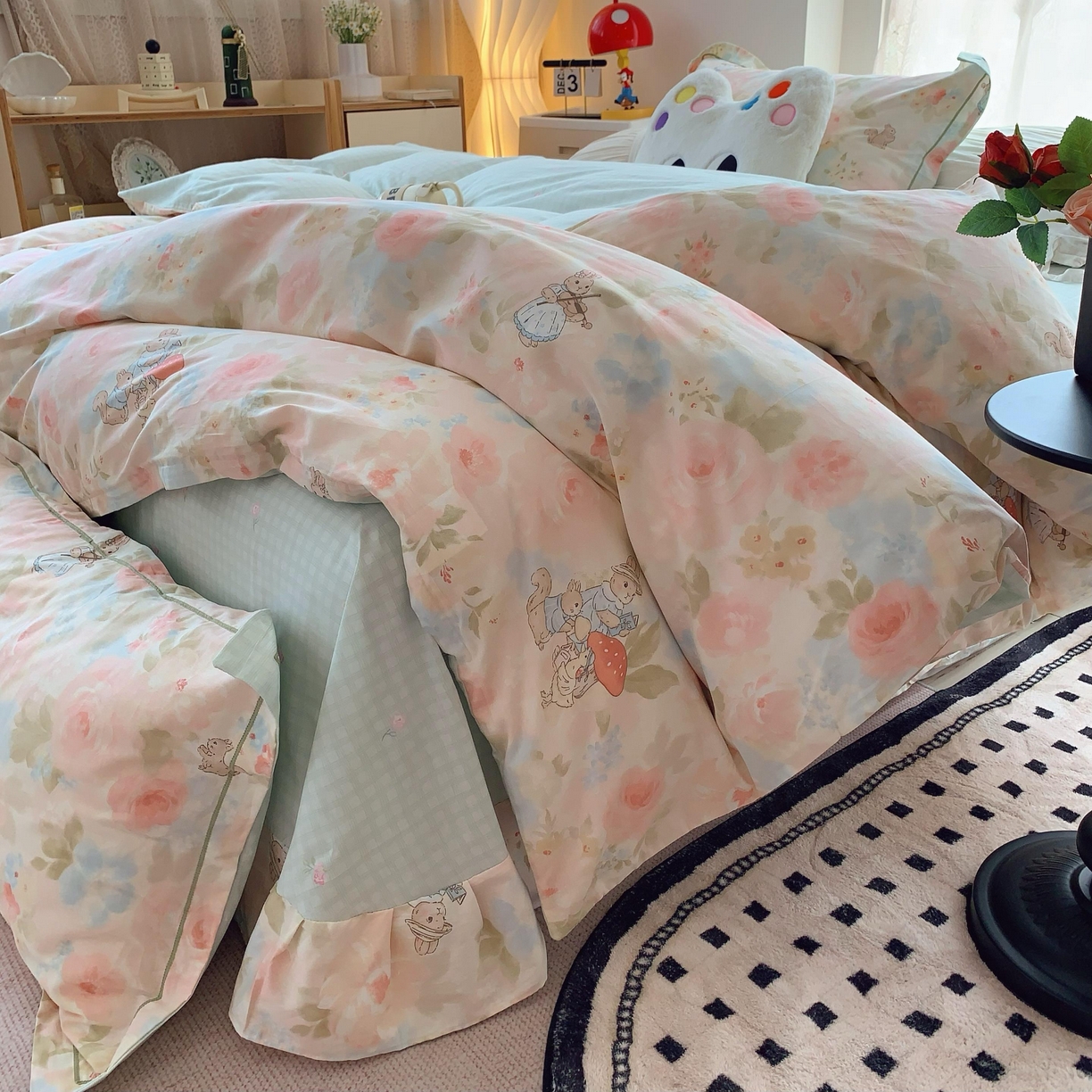 91家纺网 家纺一手货源 找家纺 莱豫家纺 2025新款全棉纯棉四件套 花仙兔