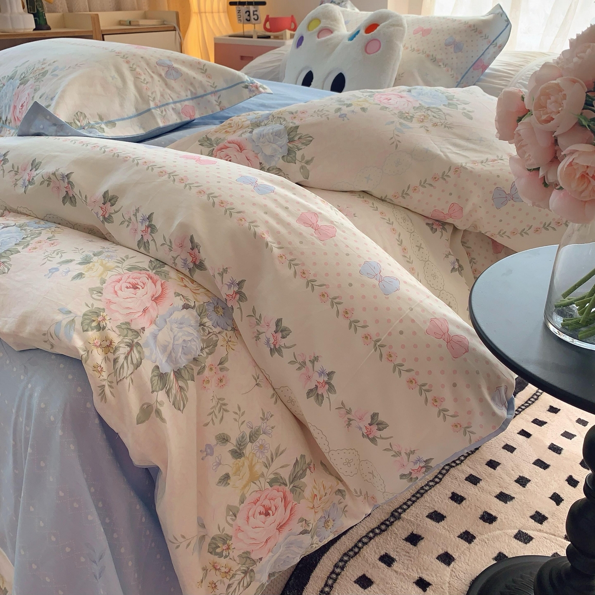 91家纺网 家纺一手货源 找家纺 莱豫家纺 2025新款全棉纯棉四件套 甜心花语