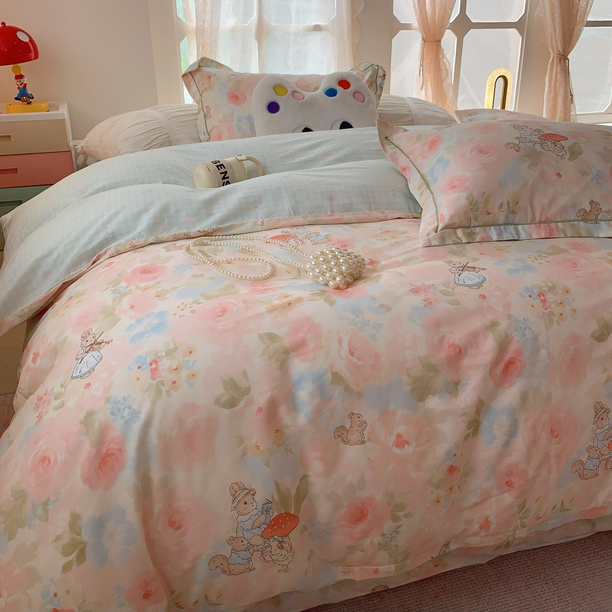 91家纺网 家纺一手货源 找家纺 莱豫家纺 2025新款全棉纯棉四件套 花仙兔