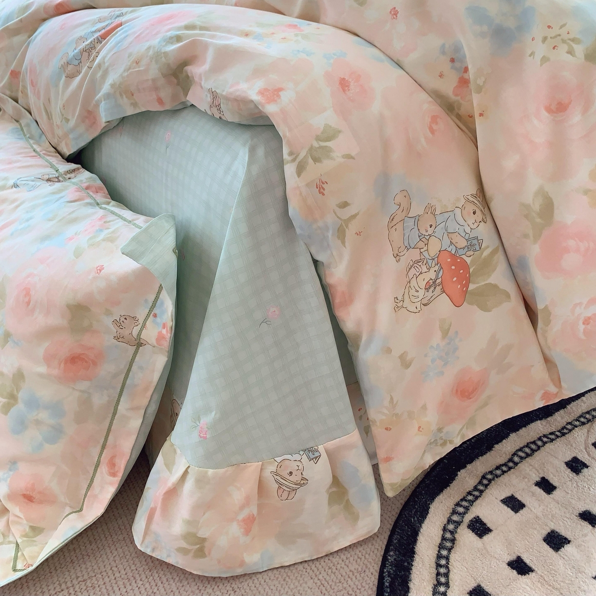 91家纺网 家纺一手货源 找家纺 莱豫家纺 2025新款全棉纯棉四件套 花仙兔